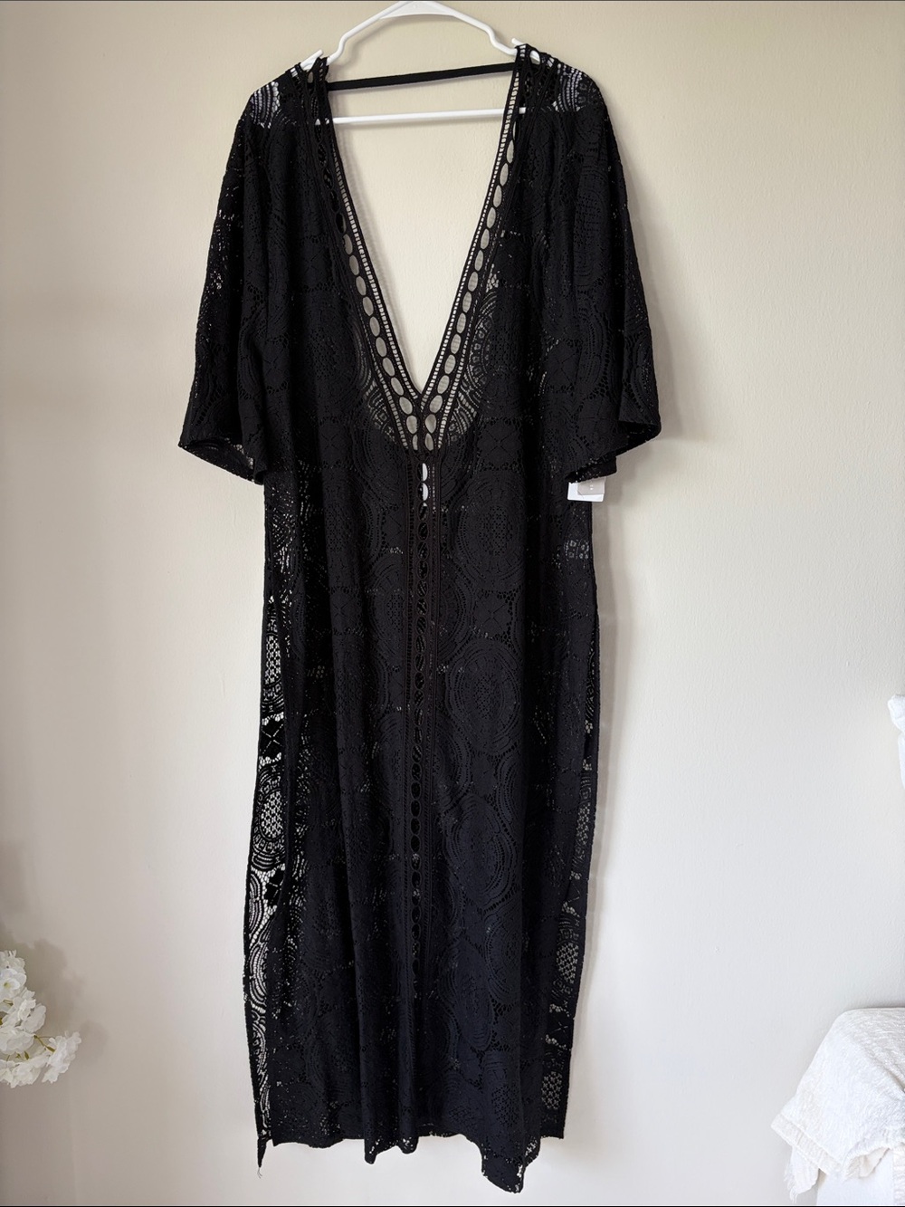 NORDSTROM CHELSEA28 LACE MAXI WOMENS BLACK DRESS BEACH COVERUP XL $89 NWT